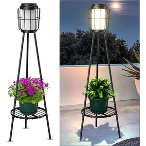 2 Pack Solar Lights Outdoor with Plant Stands, Solar Floor Lamp, Solar Powered